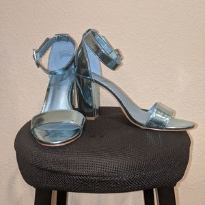 Metallic Light Blue Chunky Heels